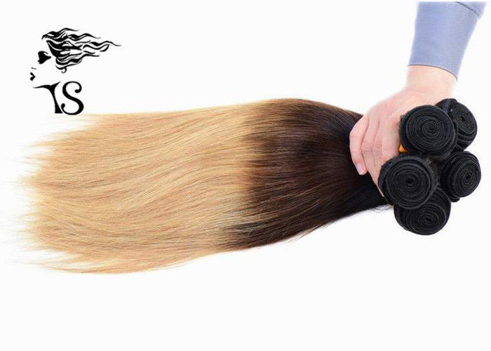 8A Silky Straight Long Ombre Human Hair Extensions with Black Brown Blonde 3 Color