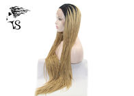 Blonde Long Synthetic Twist Braid Lace Front Wig , Box Braid Lace Wig With Dark Roots