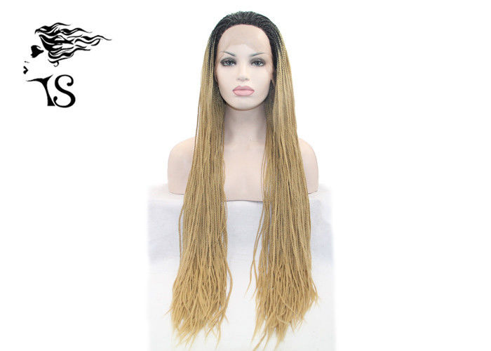 Blonde Long Synthetic Twist Braid Lace Front Wig , Box Braid Lace Wig With Dark Roots